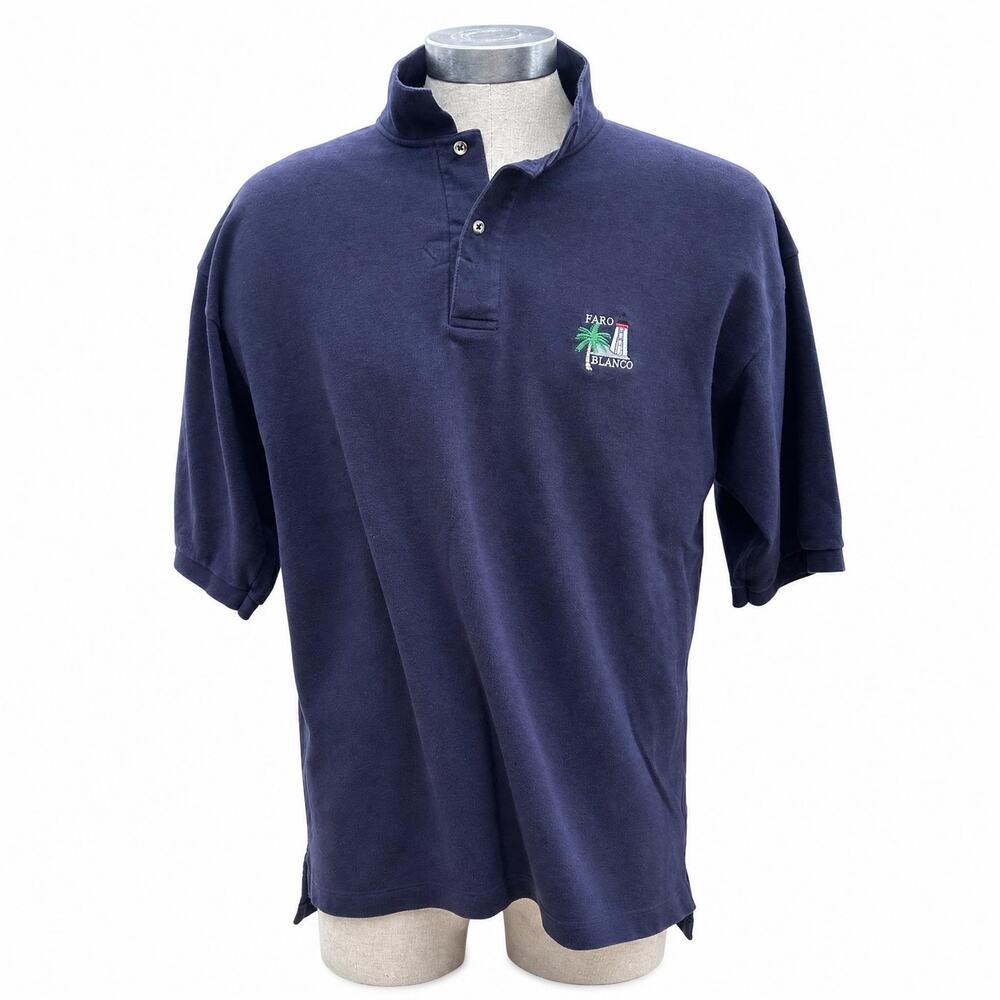 Vintage 90s Outer Banks Faro Blanco Resort Polo Shirt XL Navy Blue Made in USA